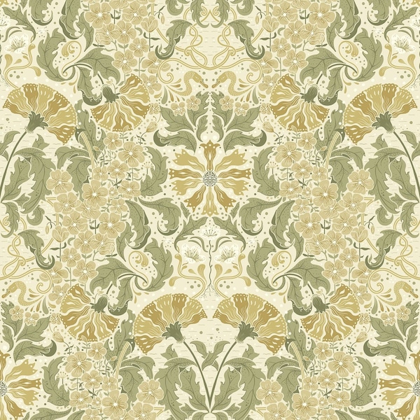 Manhattan Comfort Liverpool Ojvind Gold Floral Ogee 33 ft L X 209 in W Wallpaper BR4080-83117 - main